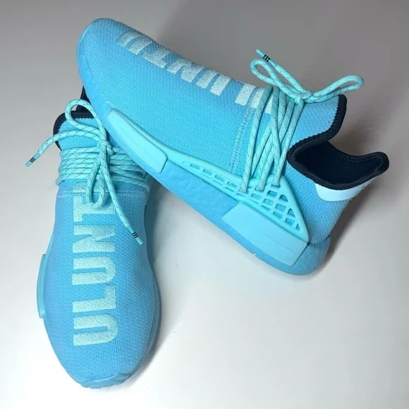 ADIDAS MEN’S HUMAN RACE NMD PHARRELL WILLIAMS ORIGINALS SIZE- 9 AQUA BLUE